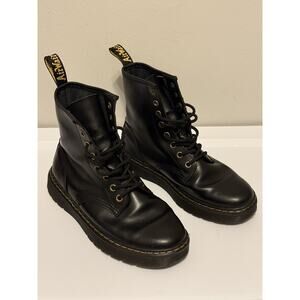 Dr. Martens Zavala Combat Boots Women 7 Men 6 Black Leather 8-Eyelet AW004